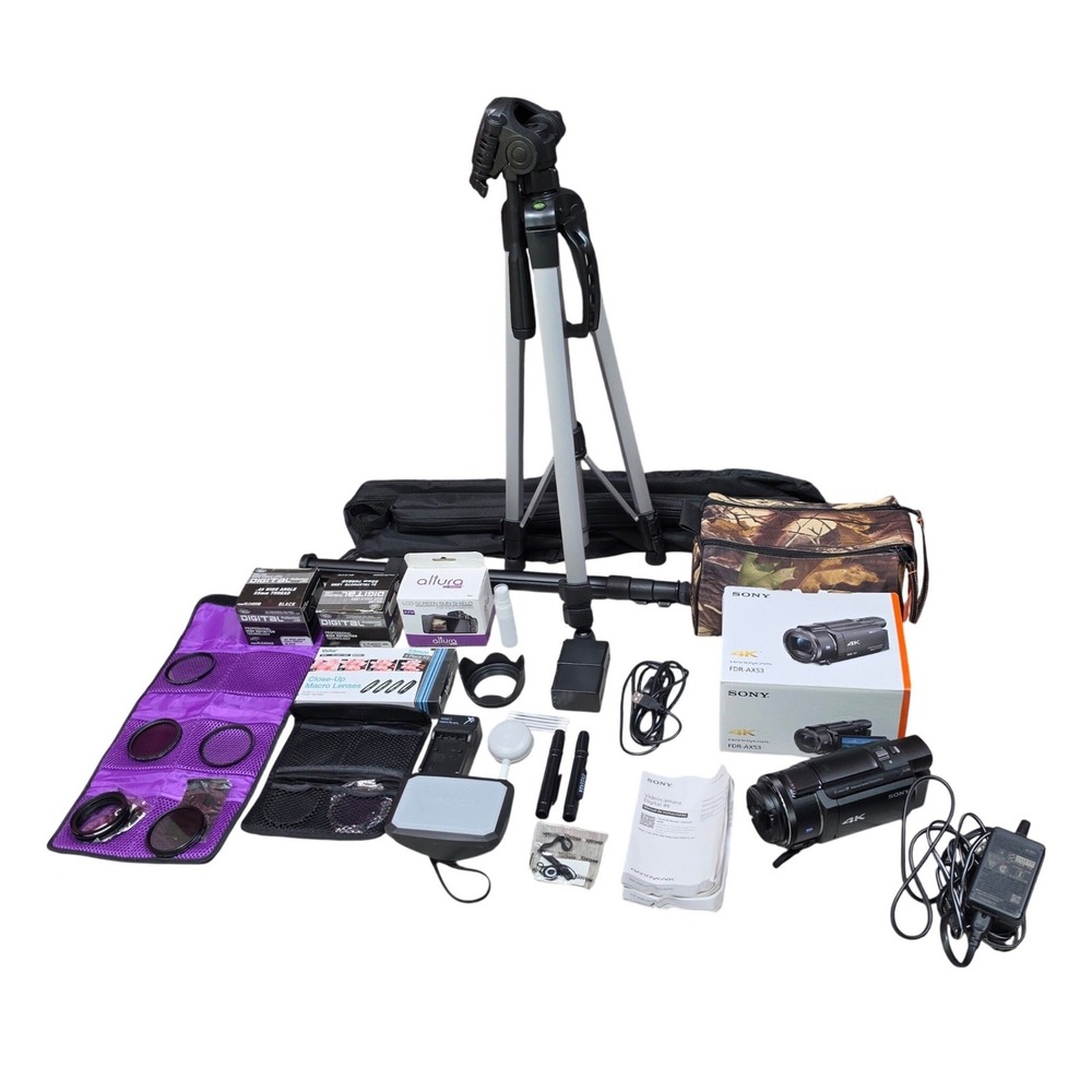 Sony FDR-AX53 4K Handycam Camcorder Black Bundle With Tripod & Accessories